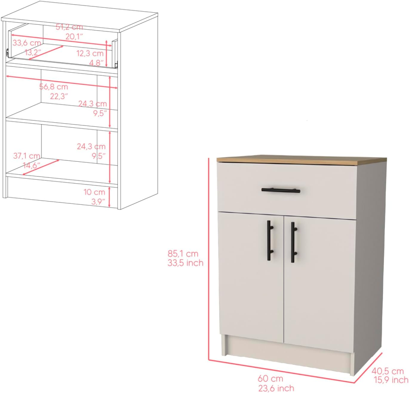 Netal Pantry Cabinet - Extra Kitchen Storage in Ivory and Natural Oak