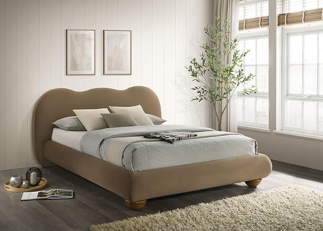 First of a Kind Upholstered Modern Platform Bed in Brown - Velvet Camel Back ...