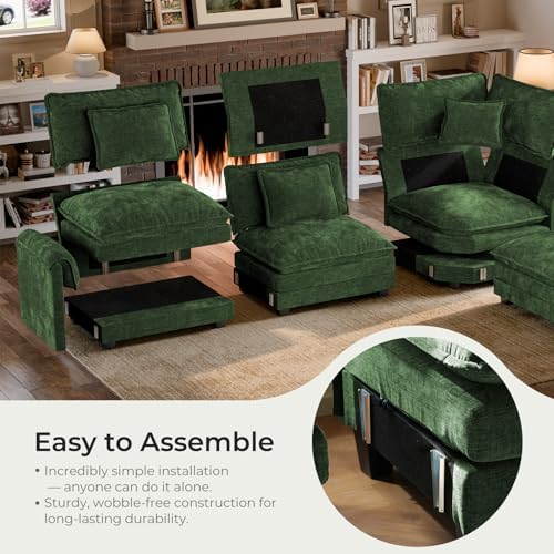 ELUCHANG 114" Oversized Modular Sectional Sofa, Comfy Chenille Cloud Cou...