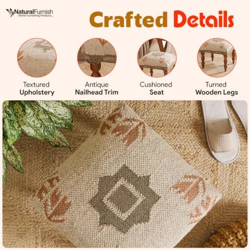 Handmade Jute Upholstered Ottoman Stool | Square Foot Rest with Wooden Legs |...