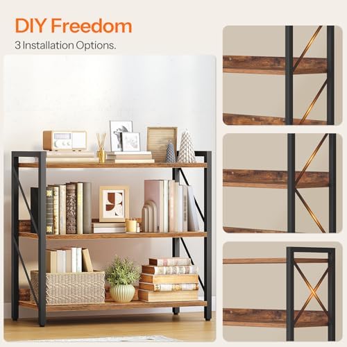 HOOBRO Bookshelf, 3-Tier Industrial Bookcase, Book Shelf Storage Organizer, B...