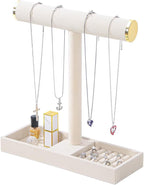 Multi-Use Jewelry Holder Stand, Necklace Bracelet Ring Organizer Stand, Scrunchie Watches Velvet Jewelry Holder Stand With Tray for Women Girls Home Use(Beige with Lid)