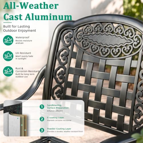 VIVIJASON 5-Piece Outdoor Patio Furniture Dining Set, All-Weather Cast Alumin...