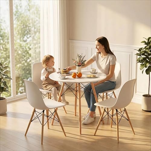 Tangkula Round Dining Table Set for 4, Modern Circle Kitchen Table & 4 Ch...