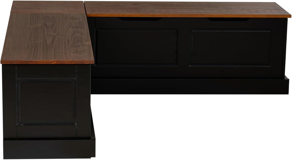 Linon Harris Black and Walnut Backless Kitchen Dining Nook with Hidden Storag...