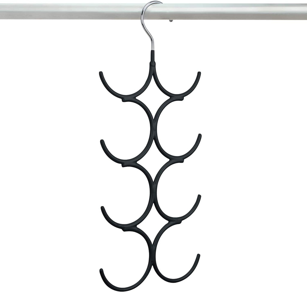 Yizhi Scarf Hanger Organizer Holder, No Snag Belt Rack Tie Hanger Sturdy 8 Hook Space Saving Closet Accessory Organizer for Scarves, Ties, Belts, Shawls, Pashminas and Jewelry (1, Black)