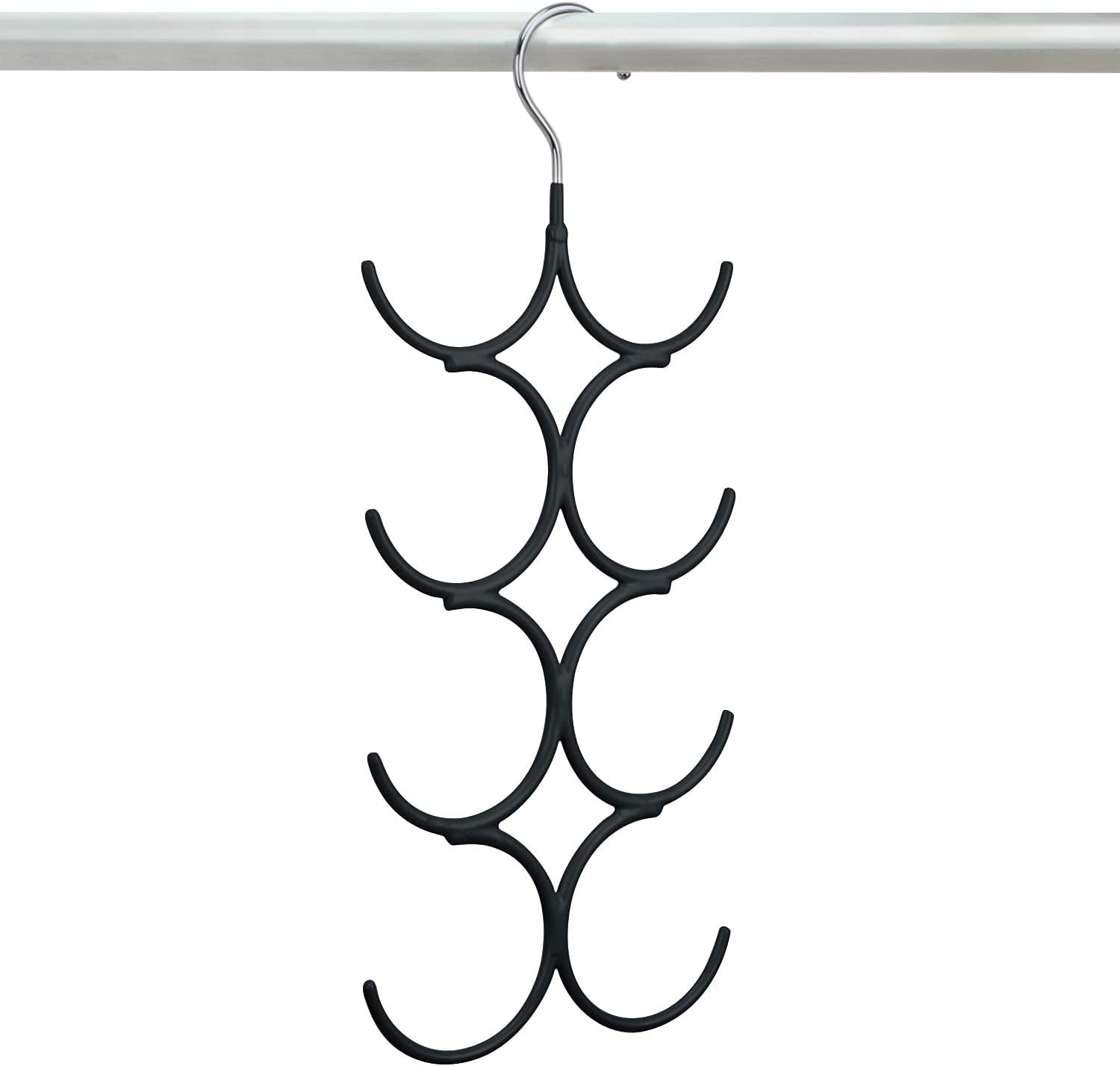 Yizhi Scarf Hanger Organizer Holder, No Snag Belt Rack Tie Hanger Sturdy 8 Hook Space Saving Closet Accessory Organizer for Scarves, Ties, Belts, Shawls, Pashminas and Jewelry (1, Black)