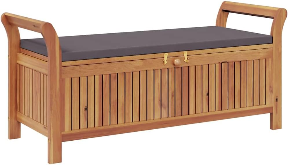 Solid Acacia Wood Garden Storage Bench with Cushion, 49.6 Inch Outdoor Patio ...