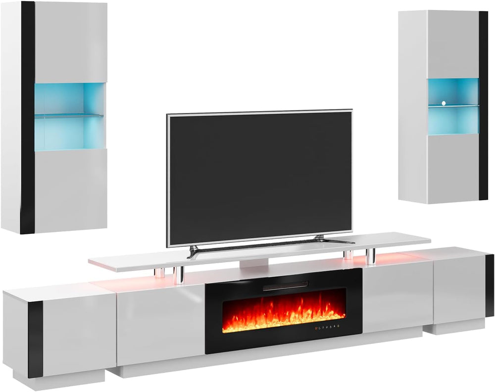 AMERLIFE 80" Fireplace Entertainment Center with Bookshelves Set of 5,Wh...