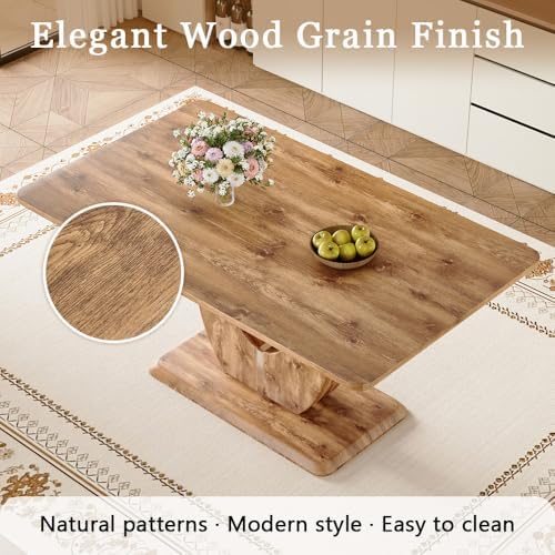 Modern Dining Table Set for 6, 63" Wood Kitchen Table with 6 PU Leather ...