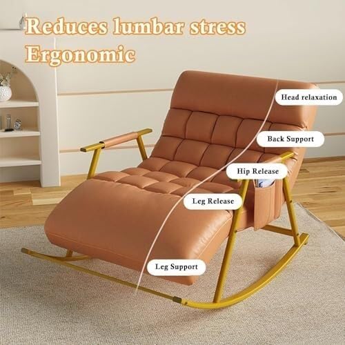 Lazy Sofa Rocking Chair Double Position Glider with Storage Pocket, Soft Cush...
