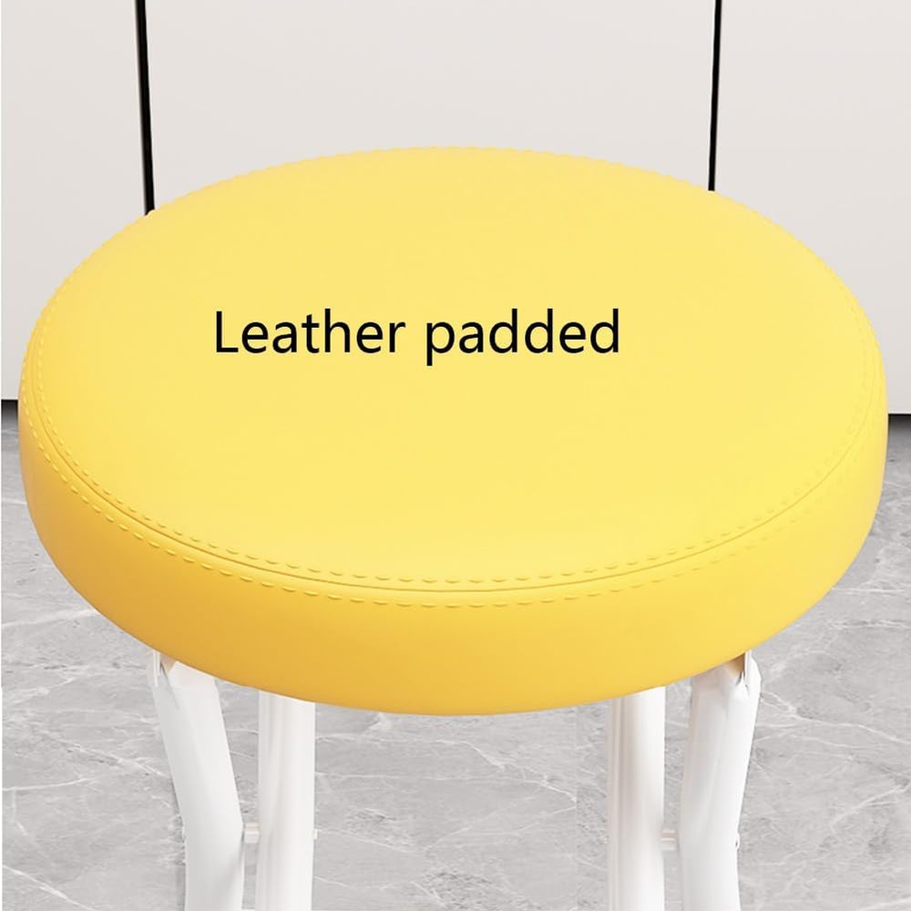 Folding Stool with Backrest, Cushioned Padded Leather Round Portable Foldable...