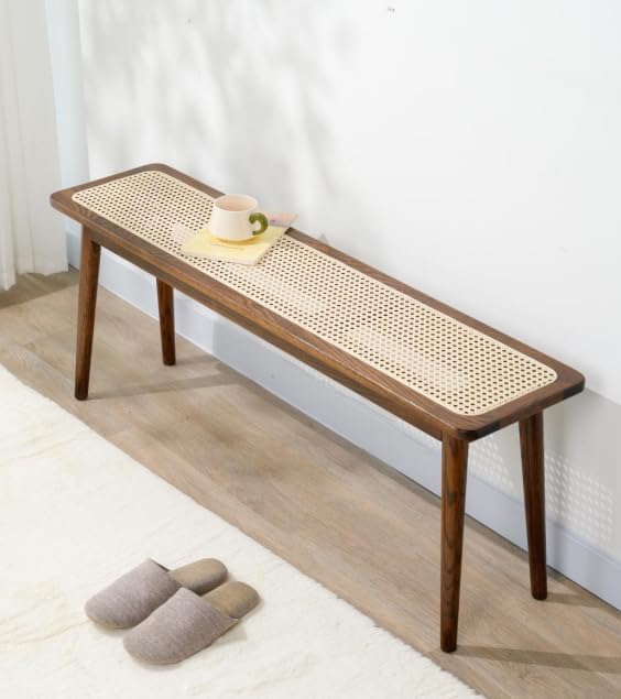 Solid Wood Kitchen Dining Bench, 39.4" Entryway Bench, Walnut | Mid Cent...