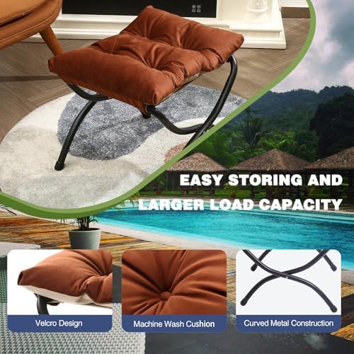 15" Upholstered Folding Foot Rest Stool with Foldable Metal Frame Brown ...