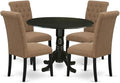 East West Furniture DLBR5-BLK-17 5 Piece Kitchen Table & Chairs Set Includes a Round Dining Room Table with Dropleaf and 4 Light Sable Linen Fabric Parsons Chairs, 42x42 Inch, Black