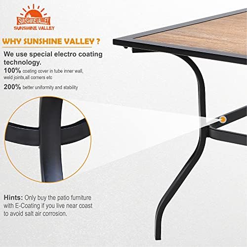SUNSHINE VALLEY 7pc Patio Dining Set, 60”Metal Table (PVC Top) & 6 Chairs