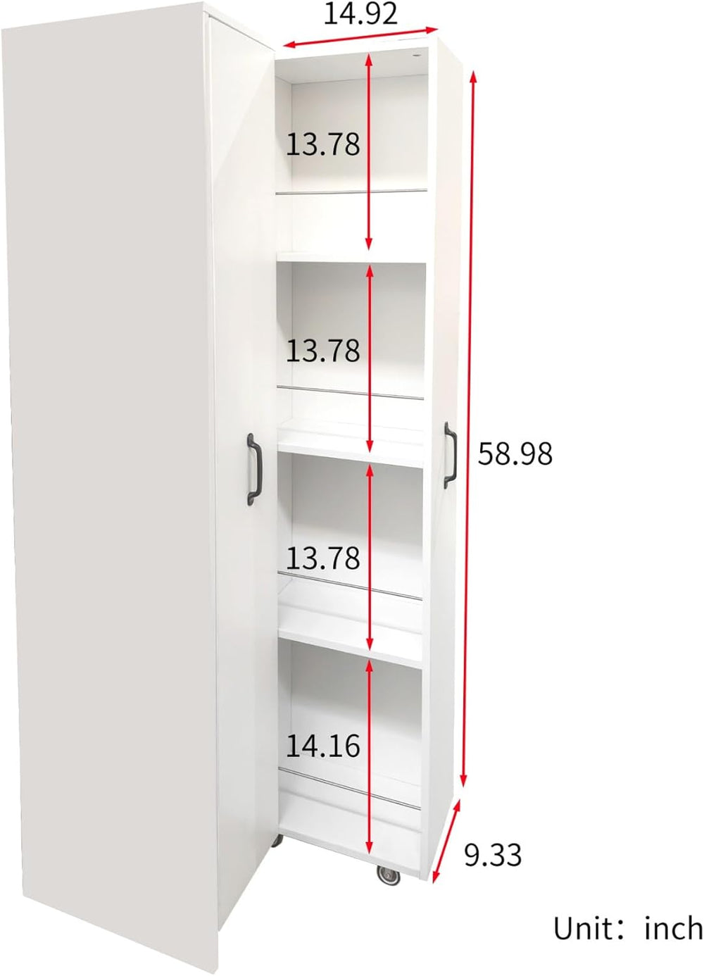 KEIKI Pull-Out Kitchen Pantry Storage Cabinet with Multi-Tier Shelf & Whe...