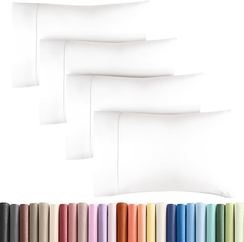 King Pillow Cases - 4 Pack - Super Soft Pillowcase Covers - Envelope Enclosure - Hotel Quality Pillow Protectors - Wrinkle Free, Fade, Shrink & Stain Resistant - Machine Washable - 20" x 40" (White)