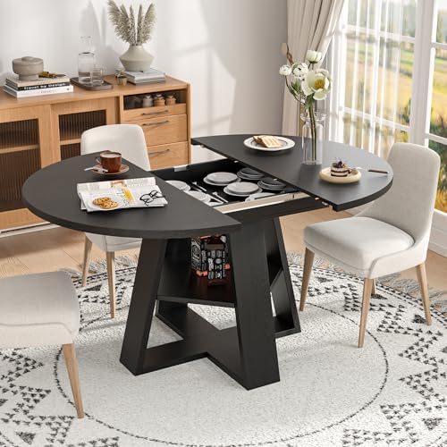 43.3"-59" Extendable Round Oval Dining Table for 4-8 with Storage S...