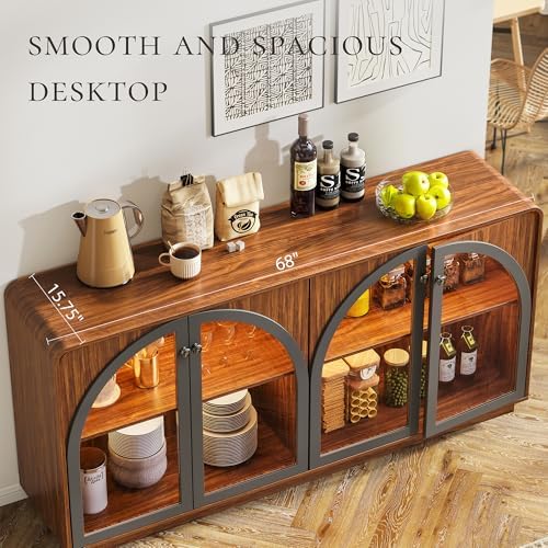 Sideboard Buffet Cabinet with Storage, 68" Walnut Credenza Accent Cabine...