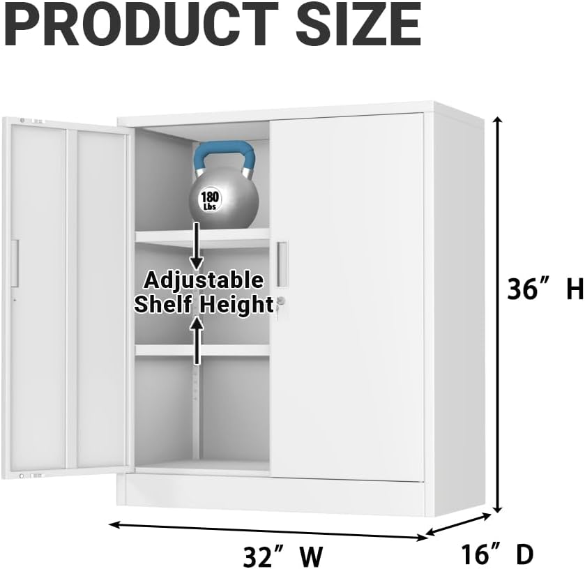 CJF Metal Storage Cabinet, 36" H Locking Storage Cabinet with Shelves an...