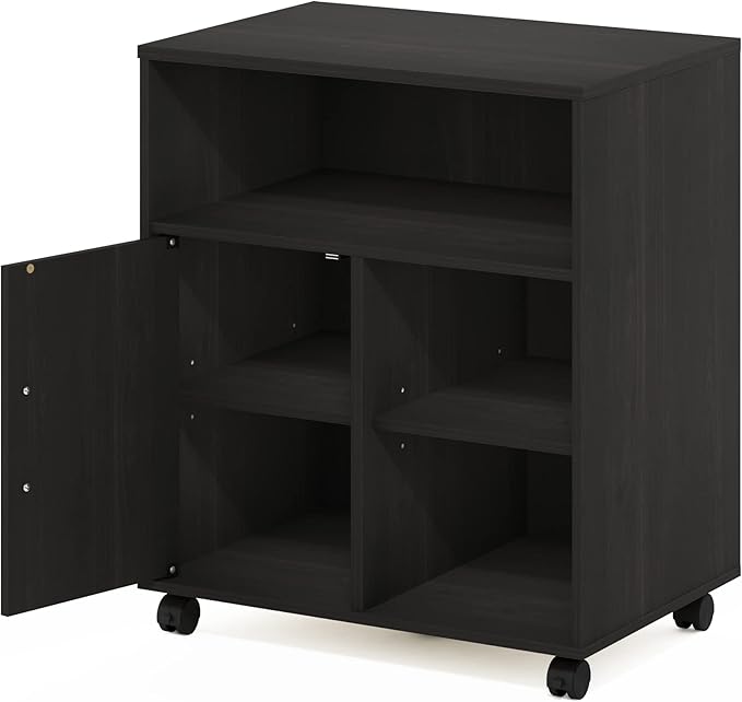 Furinno Econ Home Office Under Desk Printer Holder with Wheels, Espresso, Cab...