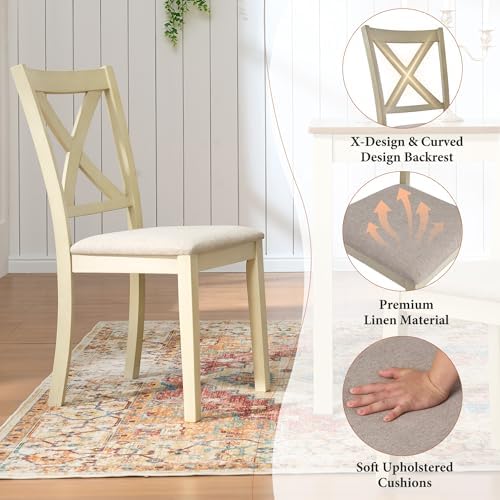 AMERLIFE 7-Piece Farmhouse Solid Wood Dining Table Set for 6, Rustic Cream | ...