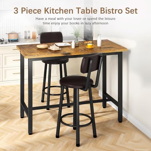 3 Piece Bar Table and Chairs Set for 2, Counter Height Rectangular Pub Dining...
