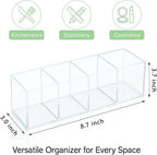 Clear Acrylic 4-Compartment Organizer Box, Large (8.7" × 3.0" × 3.7") – Handcrafted, Eco-Friendly, Minimal Packaging Home Storage Organizer
