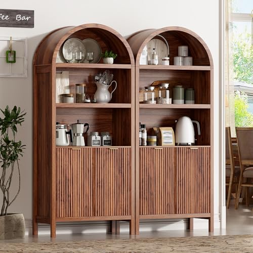Ieejdn 71" Tall Arched Kitchen Pantry,Modern Fluted Wood Storage Cabinet...