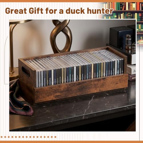 CroBlissful 2 Set Wooden Cd Storage Box, Holds 72 Cds(36 Each), Stackable Cd Holder Organizer with Magnetic Front Flap and Carrying Handles for Dvds, Cassette Tapes and Movie Cases (Rustic Wood Grain)