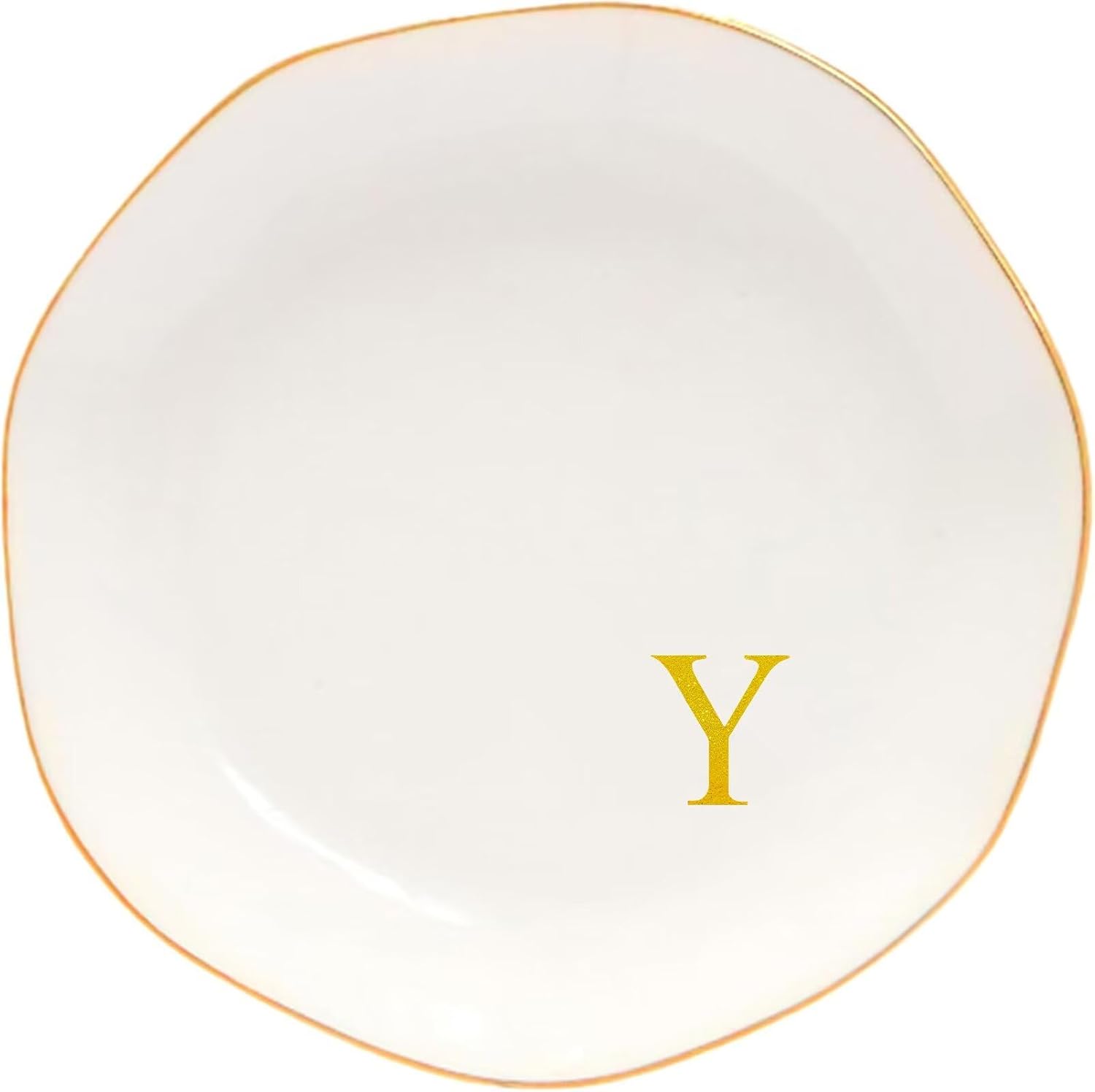 Ceramic Jewelry Tray Initial Ring Dish Personalized K-Monogrammed Engagement Wedding Gifts, for Birthday Mother's Day Christmas for Women, Ceramic White 4.75" (Y)