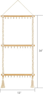 Dahey Hanging Jewelry Organizer Macrame Necklace Holder with 30 Hooks Wall Mounted Jewelry Hanger Over Door Necklace Rack with Tassel for Necklace Bracelet Earring Headband Bow Organizer