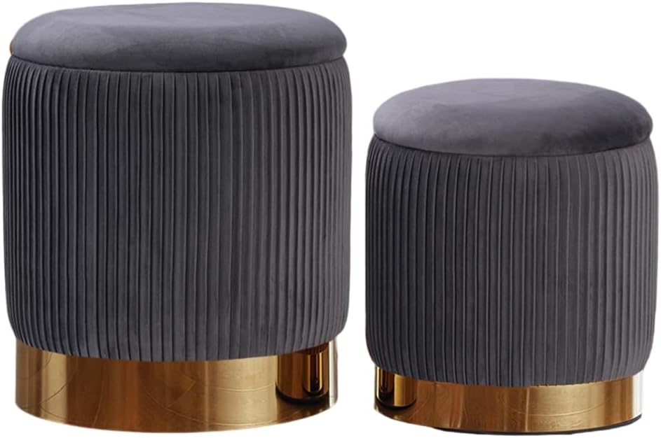YYW HOME Round Ottoman with Storage Set of 2 Vanity Stool Foot Rest with Remo...