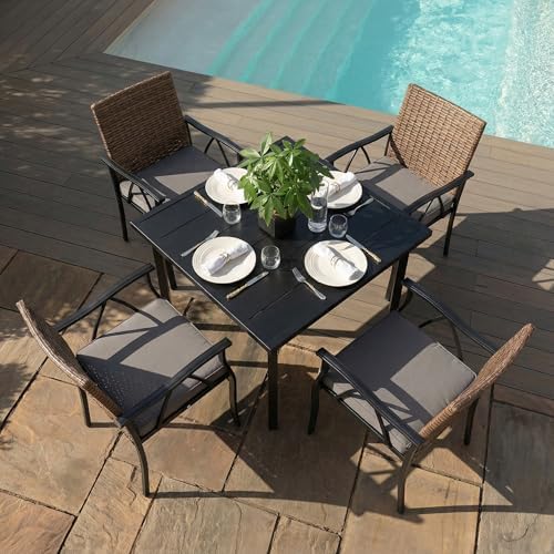 5-Piece Patio Dining Set for 4, Outdoor Dining Set with 4 Wicker Patio Dining...