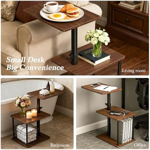 Faesun Swivel Side Table for Couch Arm, Height Adjustable C Shaped End Table ...