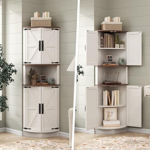Vabches 64.8" Tall Farmhouse Corner Cabinet with 4 Doors and 5 Storage S...