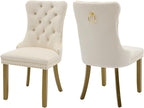 Velvet Dining Chairs Set of 2, High-end Tufted Upholstered Dining Chair with Back Ring Pull, Nailhead Trim and Golden Solid Wood Legs, Modern Dining Room Chairs for Dining Room, Cream