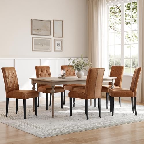 Yaheetech Dining Chairs Set of 6 Button Tufted Kitchen Chairs Retro Brown