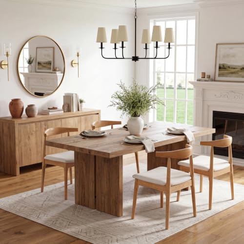 ROCITY Wood Dining Chairs Set of 4 Fabric Kitchen Chairs with Linen Cushion a...