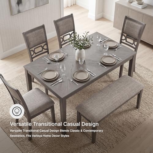 Signature Design by Ashley 6-Piece Wood Dining Table Set with Bench, Gray