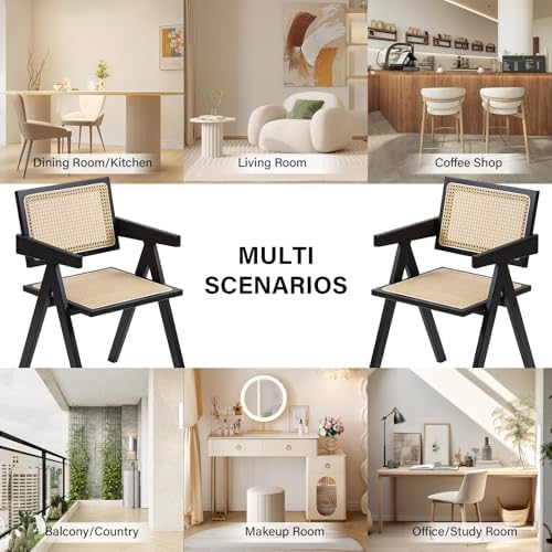 Furlide Rattan Dining Chairs Set of 2, Mid-Century Bamboo Armchairs
