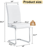 Dining Chairs Set 8, Armless White Kitchen Chairs,Waterproof Faux Leather Dinner Chairs with Upholstered Seat,Armless Side Chairs with Silver Metal Frame for Kitchen Dining Room