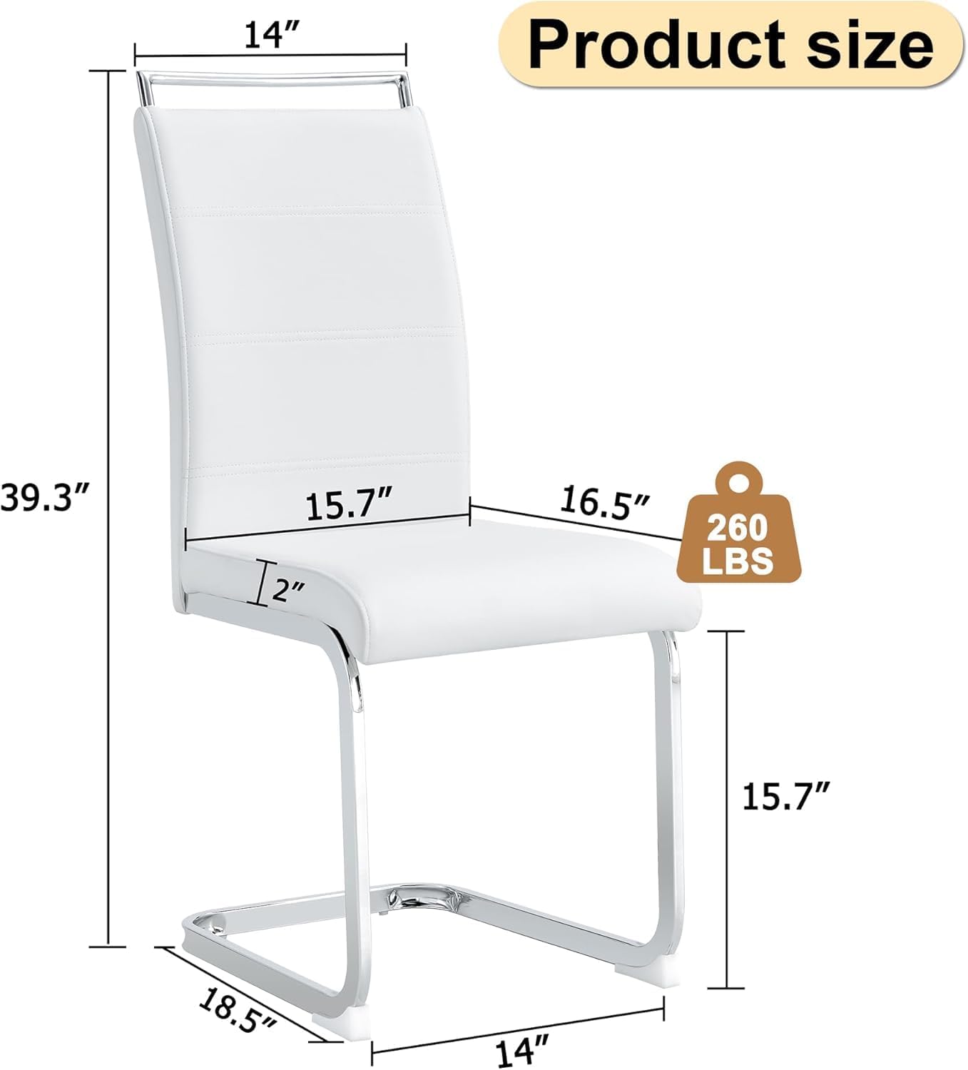Dining Chairs Set 8, Armless White Kitchen Chairs,Waterproof Faux Leather Dinner Chairs with Upholstered Seat,Armless Side Chairs with Silver Metal Frame for Kitchen Dining Room