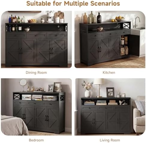 Lahomie 55" Sideboard Buffet Storage Cabinet, Coffee Bar Cabinet,Dark Brown