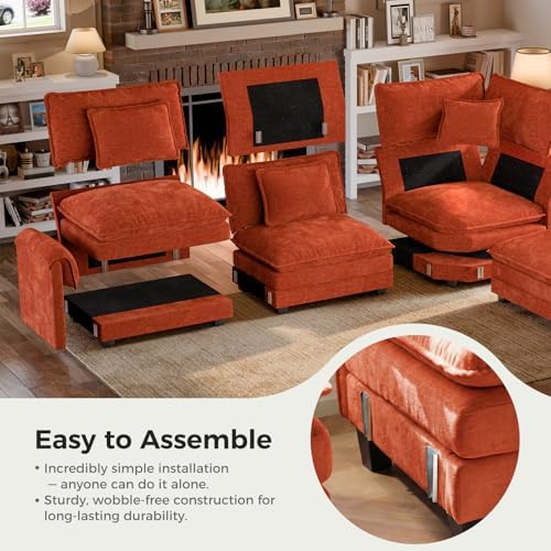 ELUCHANG 114" Oversized Modular Sectional Sofa, Comfy Chenille Cloud Cou...