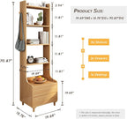 IOTXY Oak Bedside Table Bookshelf - 71" Tall Free Standing Wooden Open Shelf Bookcase with Drawers and 4-Shelves for Bedroom, Bed Side End Table, Nightstand