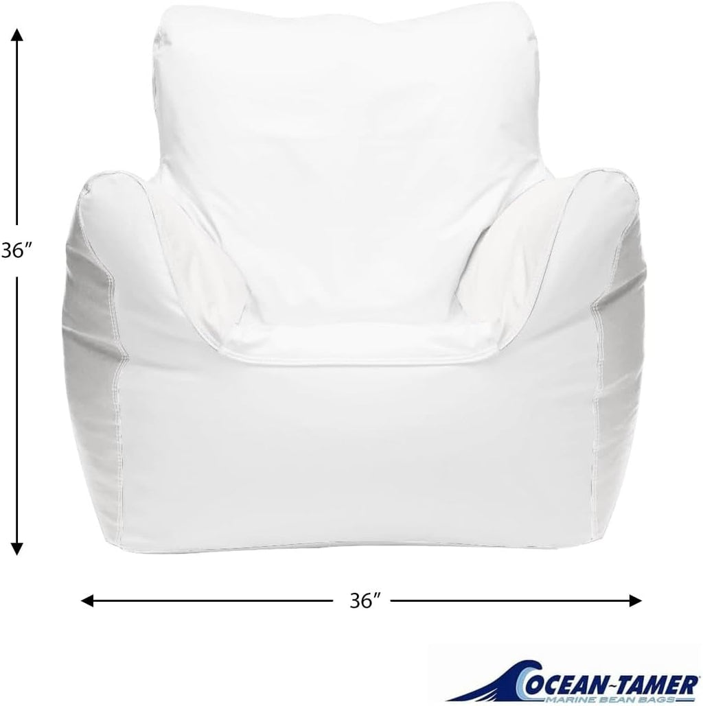Ocean-Tamer Armchair Boat Bean Bag Chair, Waterproof with Armrests Beanbag for Dock Camping Outdoor Marine Grade Vinyl (Medium, White)