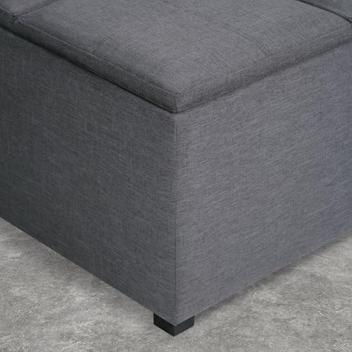 SIMPLIHOME Avalon Wide Contemporary Square Coffee Table Storage Ottoman, Flin...
