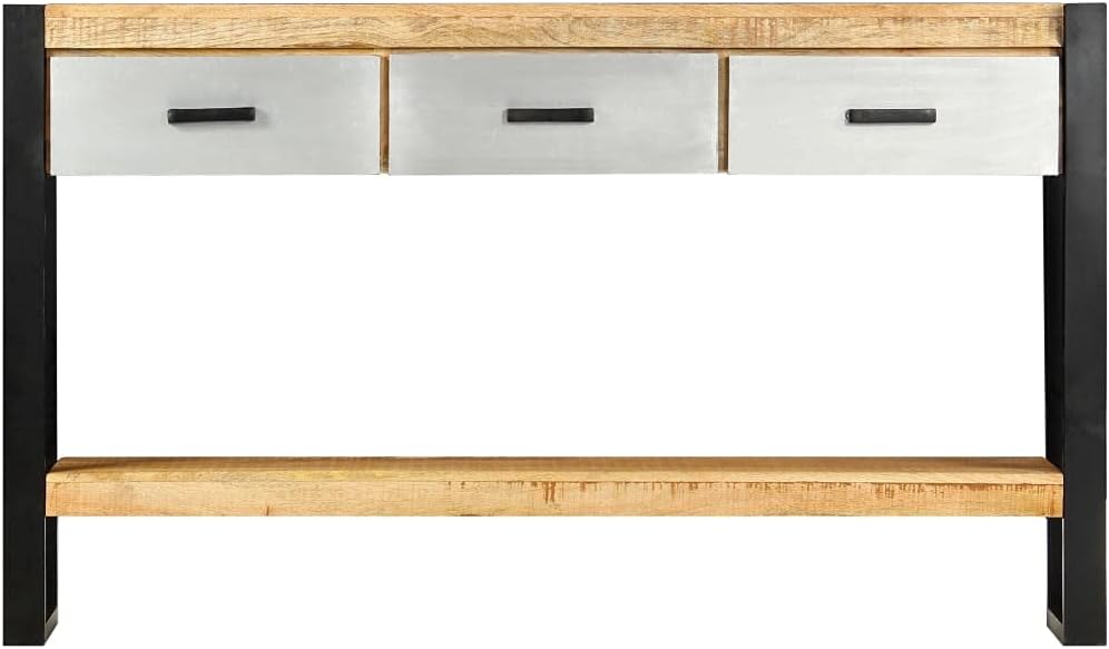 3 Drawer Console Table for Living Room, Brown Console Table with 3 Drawers, B...